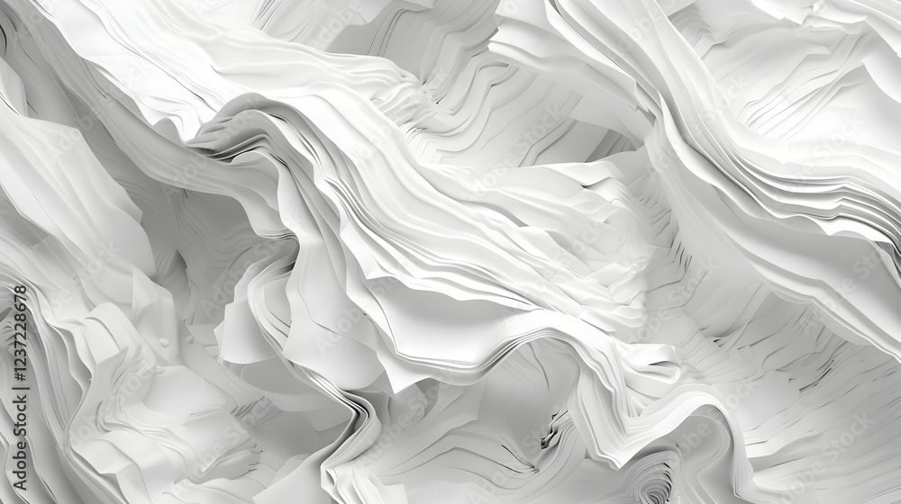 Poster abstract white wave-like texture with layered paper effect.
