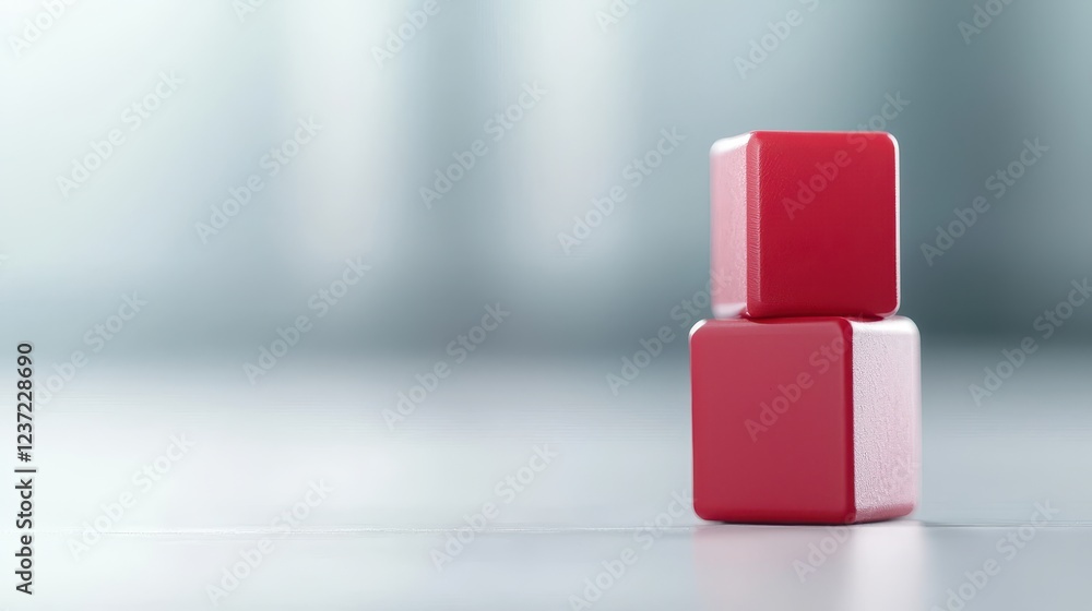 Poster two red cubes stacked on a soft background