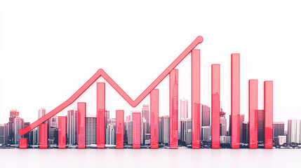 Fototapeta premium Abstract financial growth chart overlaying a city skyline, symbolizing economic progress and trends