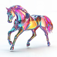 Obraz premium Colorful, iridescent, polygonal horse is prancing