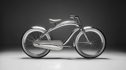 Obraz premium Sleek metallic bicycle design showcasing modern aesthetics and innovative shape in a minimalist setting