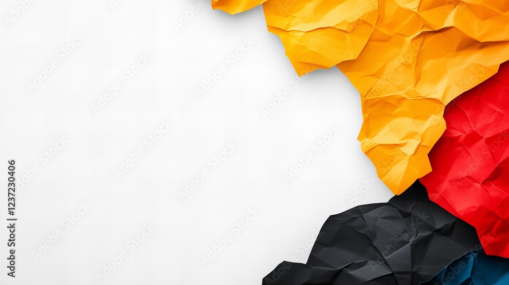 Poster bold colors and crumpled textures create a vibrant abstract image. perfect for design projects needi