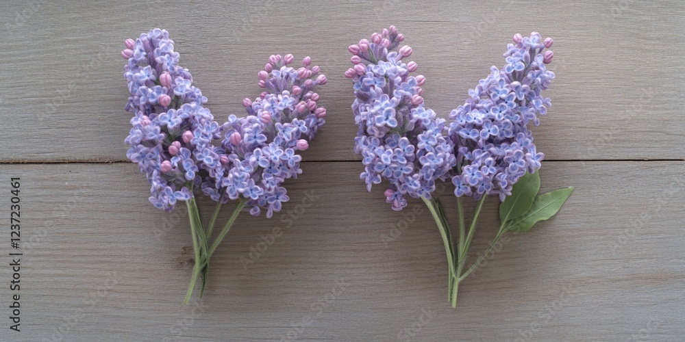 Poster two beautiful purple and pink flowers are displayed on a wooden surface. the flowers are arranged in