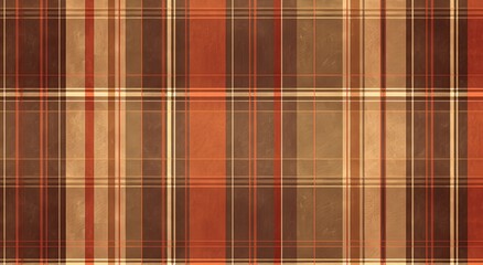 Textured embroidery of brown plaid pattern with light rust and dark rustic red color palette