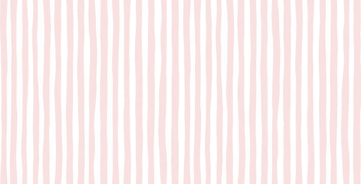 Fototapeta Pink striped pattern, girly stripe seamless background, cute pastel wavy lines. Vector stripes, baby hand draw doodle lines backdrop