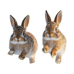 Obraz premium A Pair of Rabbits Hopping Through Snow Isolated on Transparent Background