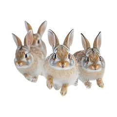 Obraz premium Small Group of Rabbits Hopping Across Snow Isolated on Transparent Background