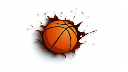 Fototapeta premium Basketball bursting through a white background. Dynamic and energetic sports imagery.