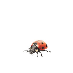 Fototapeta premium Ladybug crawling on transparent background with red and black spotted shell isolated png