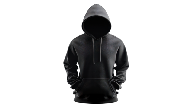 Black hoodie mockup with transparent background featuring hands in pockets