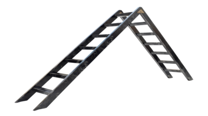 Double sided black metal ladder leaning with transparent background