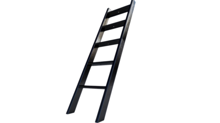 Black wooden ladder leaning against transparent background