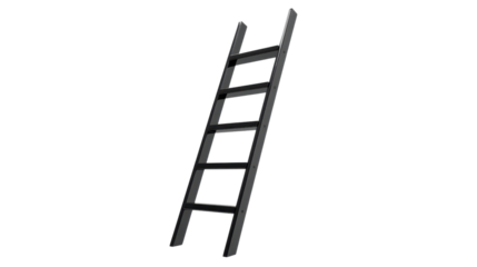 Black metal ladder leaning against transparent background