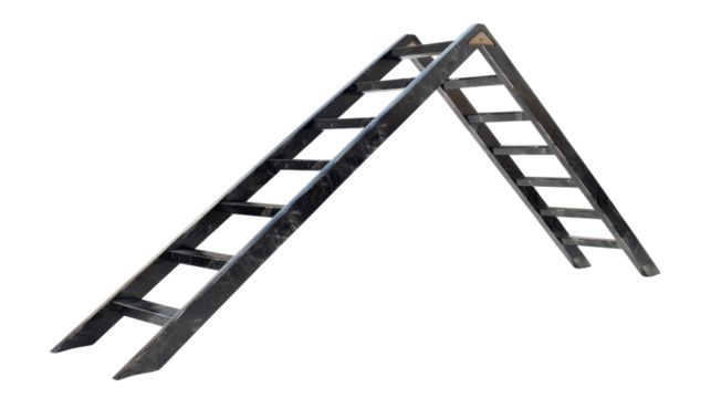 Double sided black metal ladder leaning with transparent background