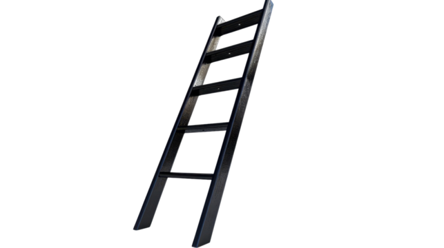 Black wooden ladder leaning against transparent background