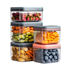Stackable Airtight Storage Containers for Pantry Organizing with Food Inside Isolated on Transparent Background