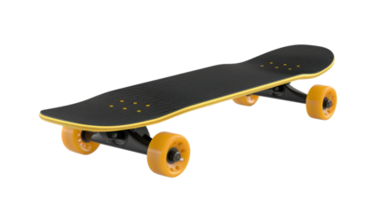 Black and yellow skateboard isolated on transparent background