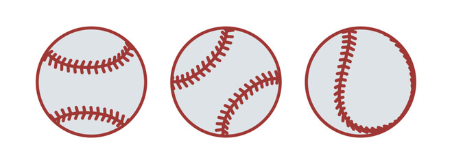 Set of Baseball ball. Outline sport ball baseball. Sport game equipment. Vector illustration