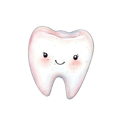 Cute smiling tooth with blush and eyes on transparent background isolated png