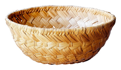 Woven natural straw basket for kitchen or decor isolated on transparent background