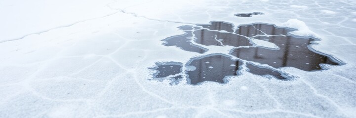 Winter ice patches with a serene mood reflecting on a calm surface