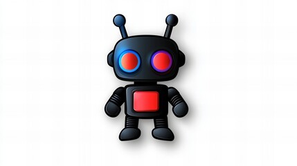 Cute black robot with red and blue lights.  Fun, friendly, and futuristic design.