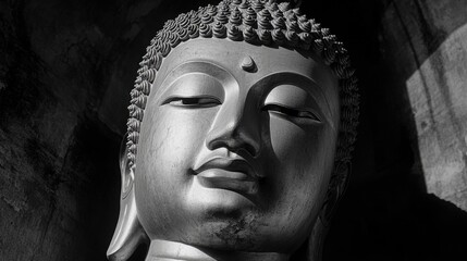 A large Buddha statue inside a temple, symbolizing wisdom and tranquility. Made of bronze or stone, such statues are often the centerpiece of spiritual significance in Buddhist culture.