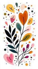 Vibrant floral illustration featuring heart-shaped leaves and a playful color palette. Perfect for adding a touch of whimsy to any project.
