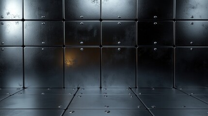 Dark Metal Room With Square Panels And Floor