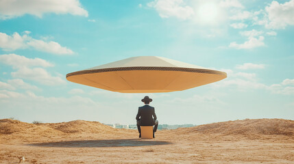 man in the desert with a UFO 