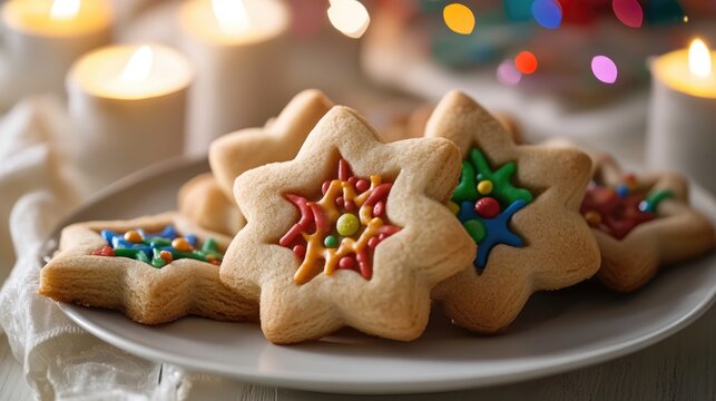 Holiday-themed cookies decorated with colorful sprinkles, perfect for the Christmas season. - Powered by Adobe