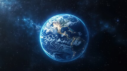 Stunning view of earth from space with illuminated cities and vast ocean under starry sky