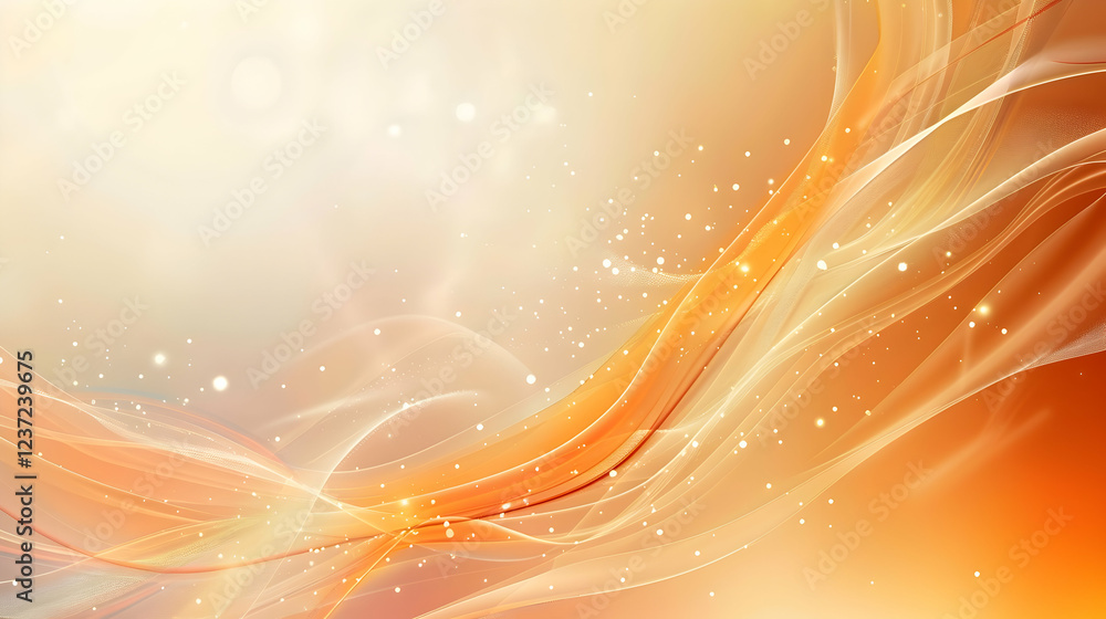 Poster abstract design with flowing orange waves and soft light, creating a warm, inviting atmosphere.