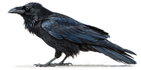 Majestic raven perched on a rocky surface under clear blue sky during the afternoon in a forested area Transparent PNG 
