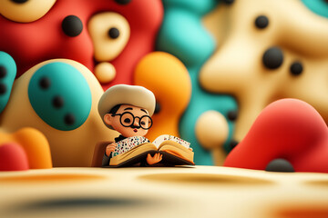 A passionate teacher reciting a poem to inspired pupils, abstract shapes and colors appear around the teacher, vibrant colors, detailed textures, emotional expressions, classroom background