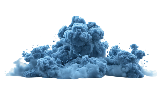 Realistic blue smoke exploding creating a dense cloud on transparent background - Powered by Adobe