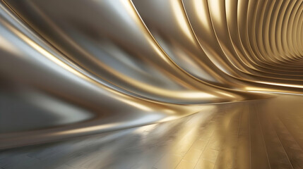 A smooth, metallic interior with flowing lines and warm lighting, suggesting modern design.