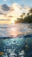Tropical Sunset Paradise: Underwater and Above Ocean View