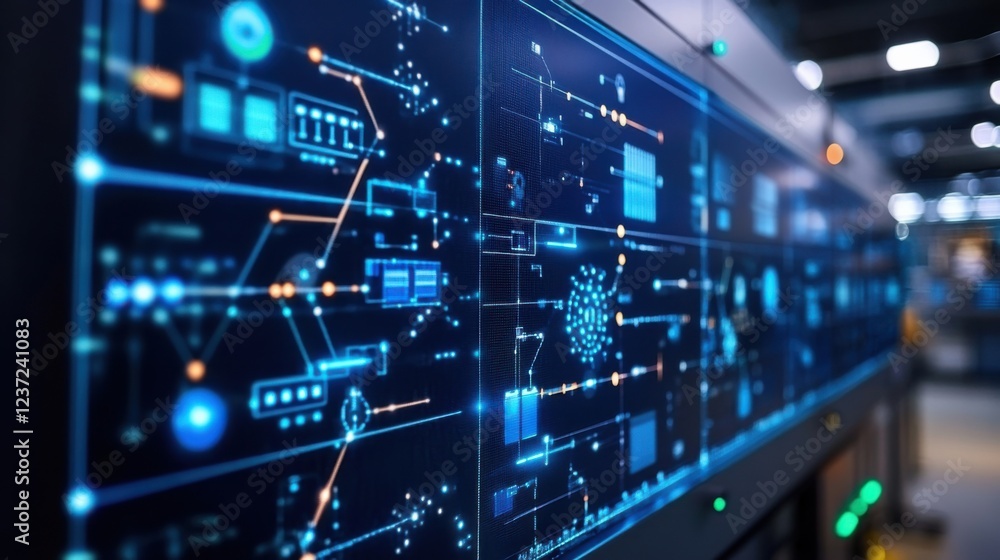 Aufkleber high-tech control room with digital screens displaying complex data and systems