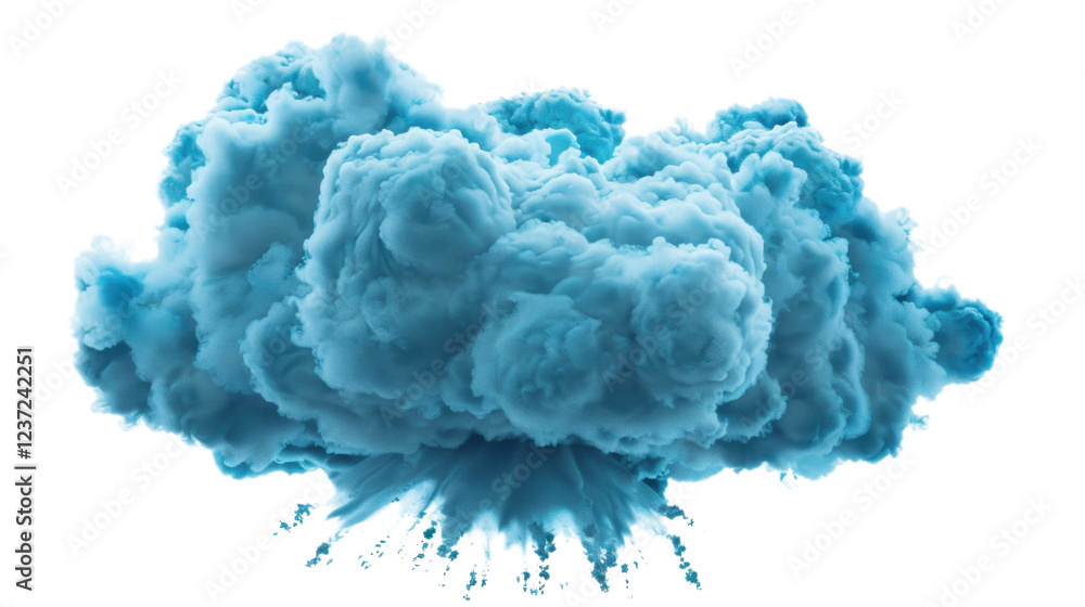 Poster blue smoke cloud exploding with transparent background for compositing