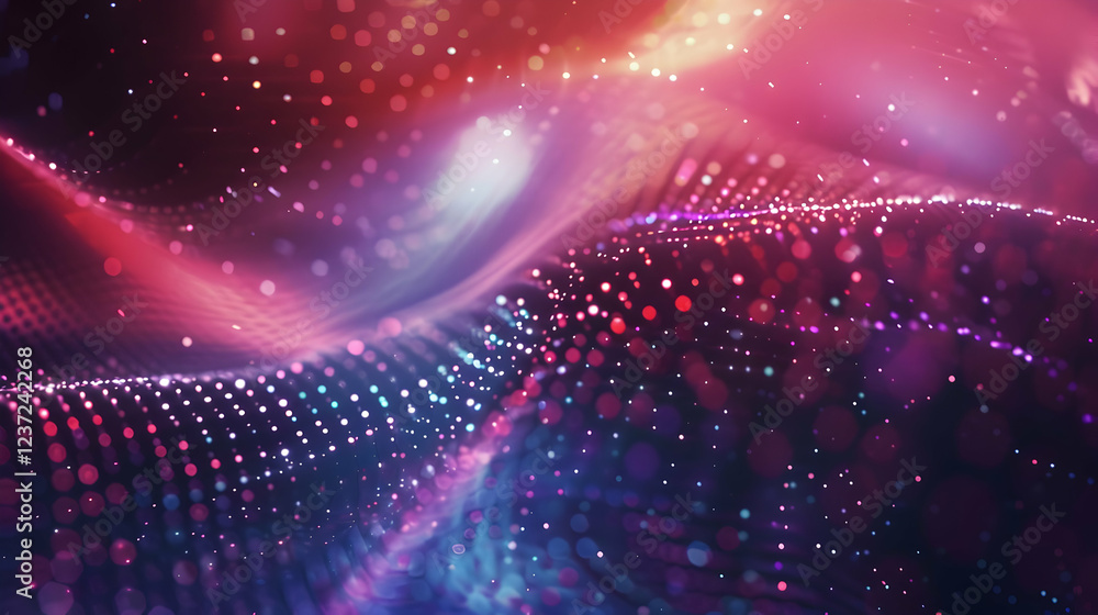 Poster abstract digital wave with colorful dots and gradients, creating a vibrant visual effect.