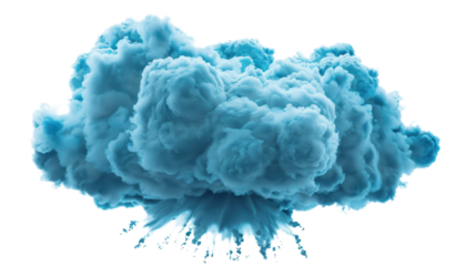 Blue smoke cloud exploding with transparent background for compositing