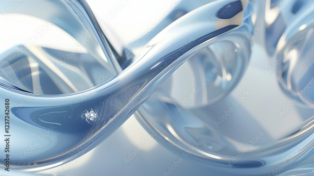 Poster abstract composition of intertwining transparent forms creating a fluid visual effect.