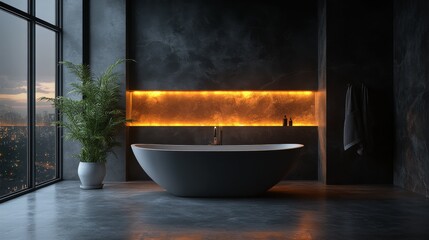 Serene Elegance: A Minimalist Bathroom Oasis Featuring a Stunning Freestanding Bathtub as the Focal Point