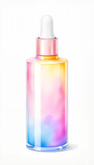 Colorful liquid highlighter bottle on white background, beauty concept