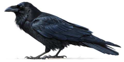 Black raven perched gracefully with detailed feathers in a serene natural setting during daylight hours Transparent PNG