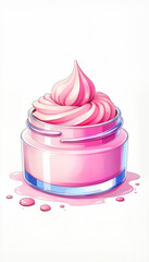 Colorful mousse blush in glass pot on white background, beauty concept