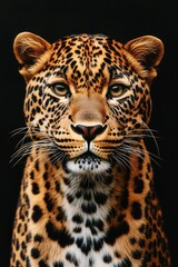 Fototapeta premium The jaguar is looking forward, showing its distinctive rosette patterns on its fur.