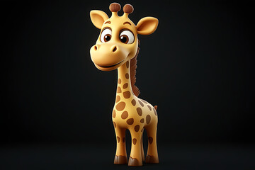 giraffe on a black background, giraffe on a blank black background, a giraffe, giraffe, cute giraffe, black background, copy space for add text, 3d rendering, 3d, vector, AI generative