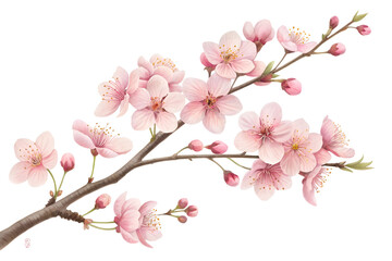 Delicate cherry blossom branch adorned with pink flowers and buds in a tranquil setting during springtime Transparent PNG